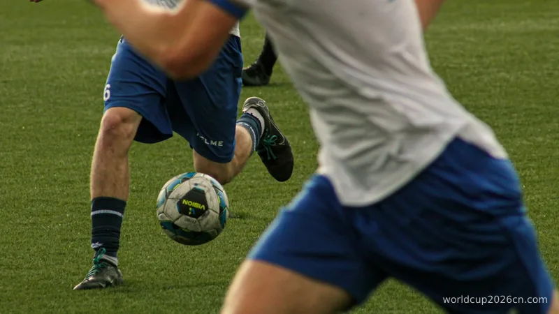 Soccer players are shown during a match.