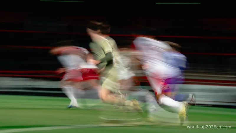Soccer players running on a field with motion blur