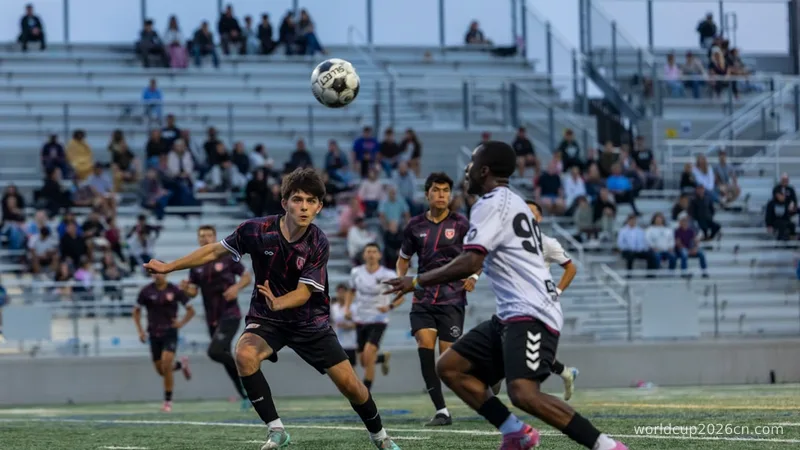 Soccer players competing for the ball during a match.