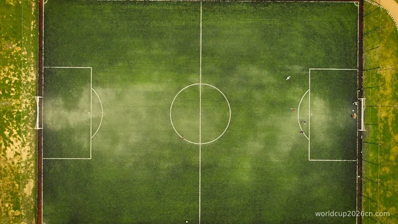 An aerial view of a soccer field.